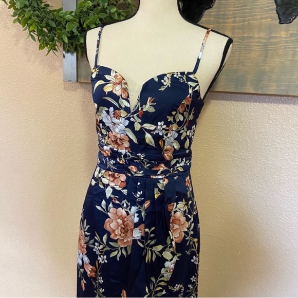 NWOT Lulus My Favorite Day Navy Blue Floral Print Tulip Skirt Midi Dress - Picture 11 of 13